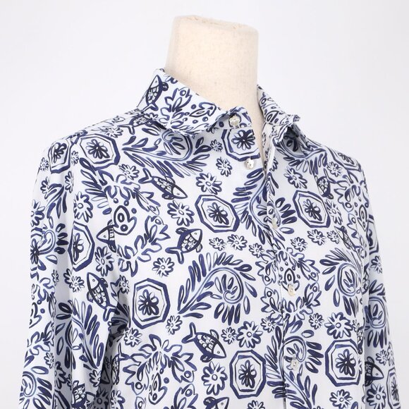 SMITH & QUINN Sorrento Shirt Dress Gathered Skirt Fish Bowl Navy Print Size S - Picture 3 of 8